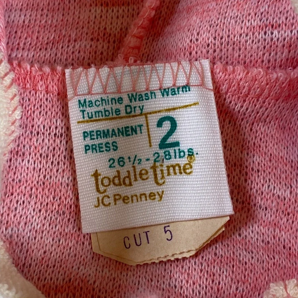 Vintage 70s JCPenney NOS Toddle Time Hoodie 2T Pink White Unisex USA Terry Cloth